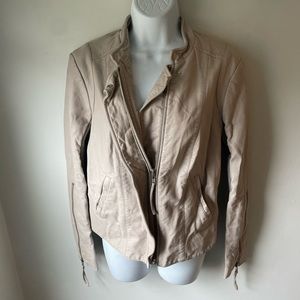 Free People Vegan Leather Pale Pink Tan Moto Jacket Women’s Size 8 (J)